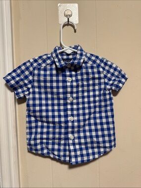 Blue and White Gingham Short-Sleeve Button-Down Shirt